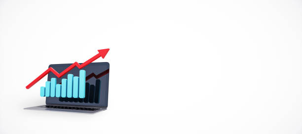 istock Laptop with financial chart and red upward arrow symbolizing growth on a white background. 3D Rendering 2180150867