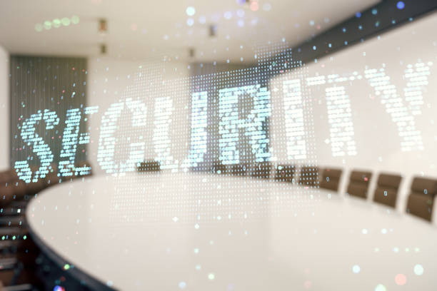 istock Virtual cyber security creative concept on a modern furnished office background. Double exposure 2180152875