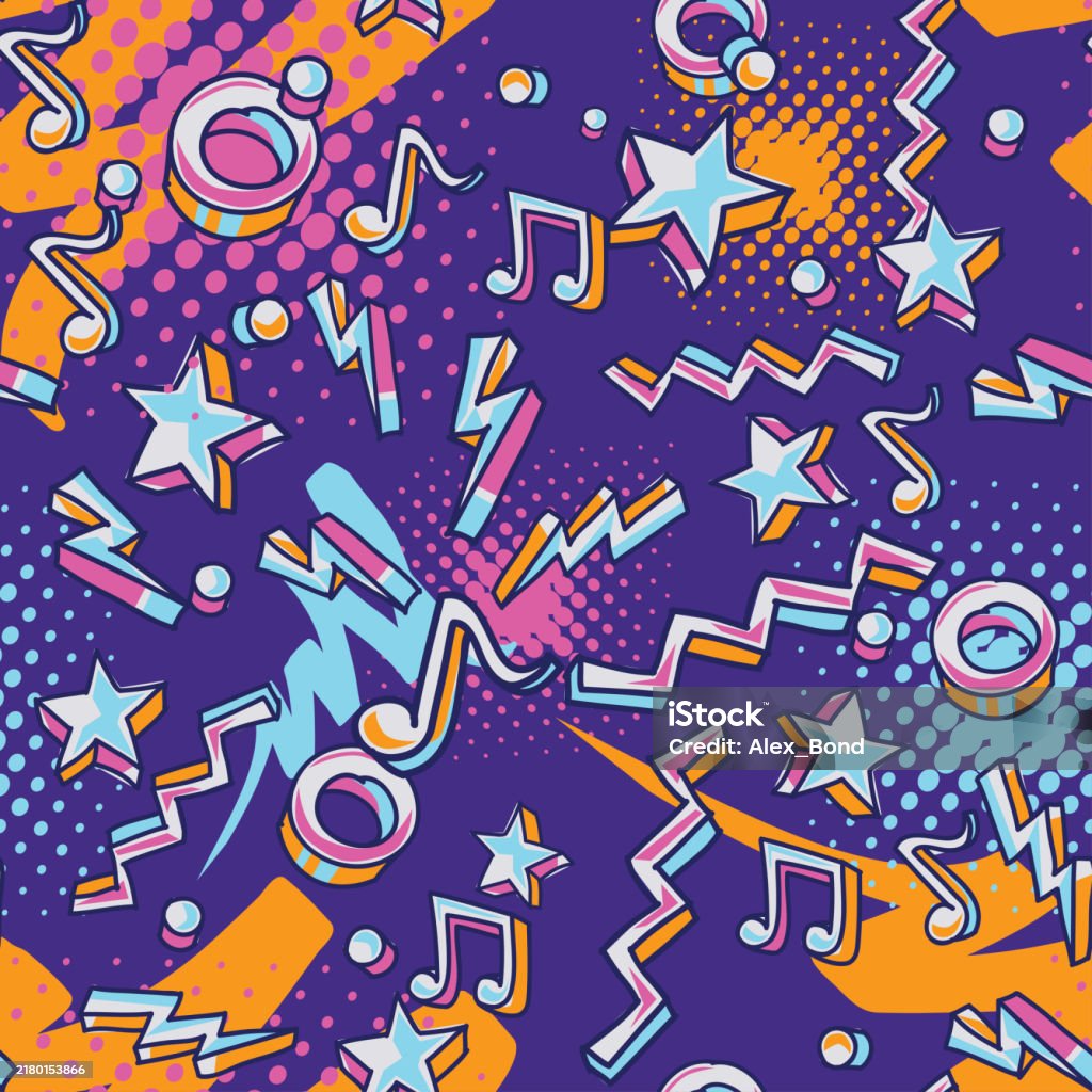 Funcky Note Colorful Funky Drawn Seamless Pattern With Musical Notes Stock ...