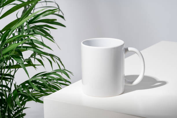 istock Porcelain cup and palm branch on white background 2180165339