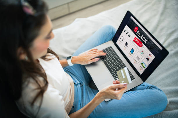 istock Online shopping at a black friday sale. 2180171672