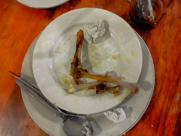 istock leftover food in the form of chicken bones on the plate 2180175430