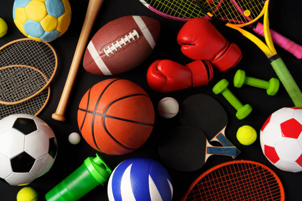 istock Various sports equipment on black background studio shot 2180176185