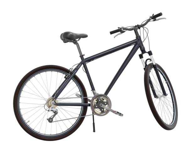 istock Black bicycle standing on kickstand, side view isolated on white background, 3D illustration 2180179389