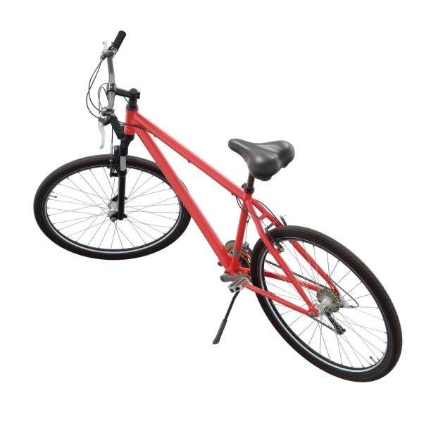istock Red bicycle standing on kickstand, side back view isolated on white background, 3D illustration 2180179466