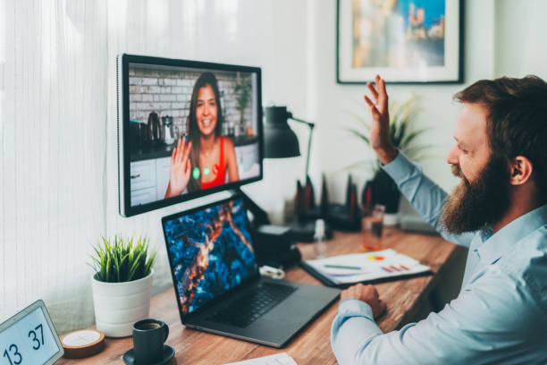 istock Business meeting on video call during COVID-19 lockdown 2180180708