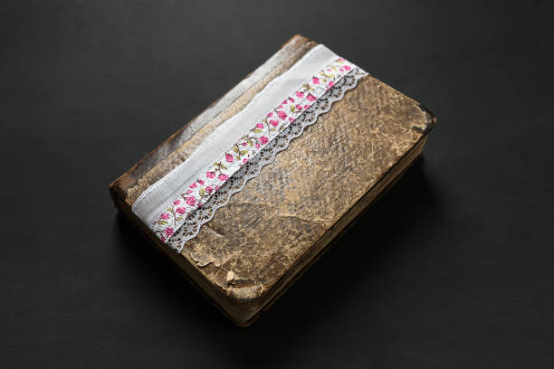 istock Old book in vintage style on black background 2180181313