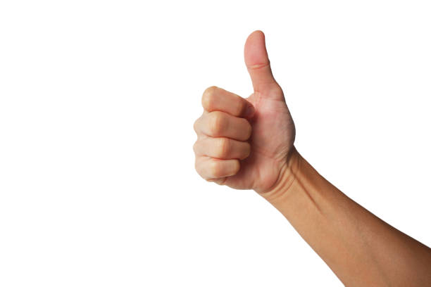 istock Asian man's hand showing up in a very good gesture on a white background. 2180182419