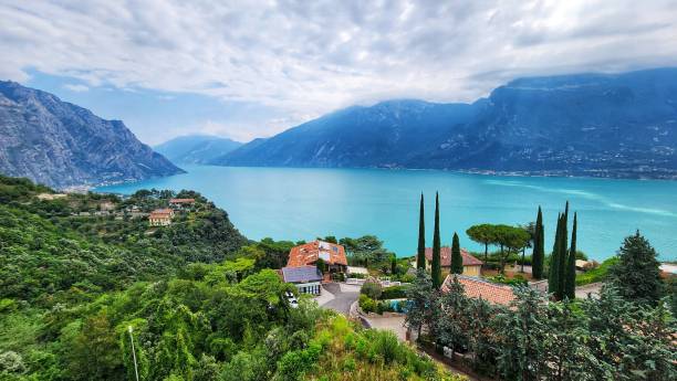 istock Scenic view of Lake Garda with mountains. 2180191004