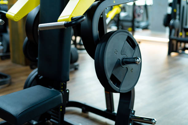 istock Closeup of weight training machine in gym 2180212732