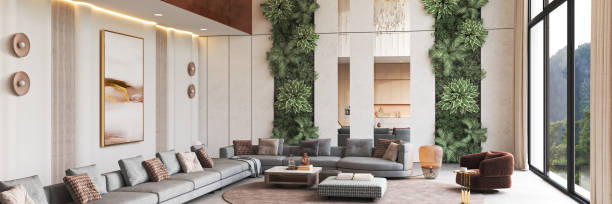 istock Modern Living Room Featuring Beautiful Greenery and Stylish, Contemporary Decor Elements, 3d rendering 2180215894