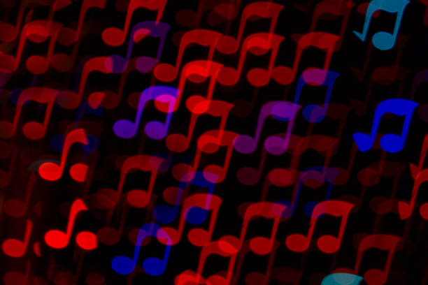 Colorful bokeh music note shape lights background. Melody music abstract background.