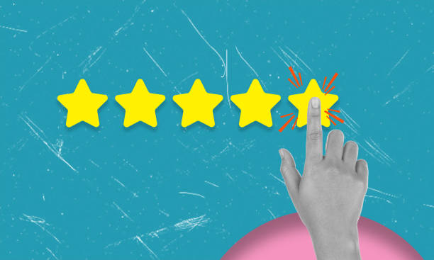 istock Contemporary art collage featuring a hand and five stars on a blue background. 2180230609