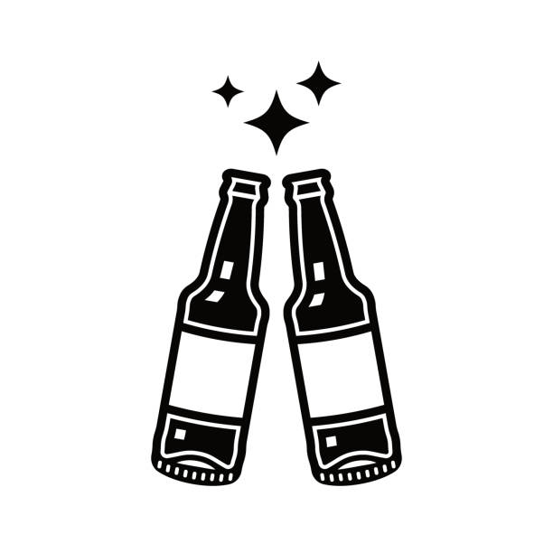 zwei bierflaschen, prost vektor symbol oder grafikobjekt isoliert auf hellem hintergrund - bierflasche stock-grafiken, -clipart, -cartoons und -symbole