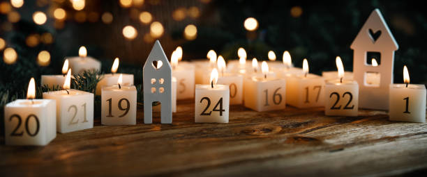 istock Advent calendar made of twenty four burning candles 2180236423