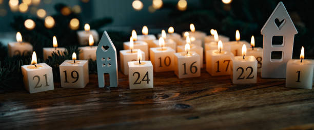 istock Advent calendar made of twenty four burning candles 2180236461