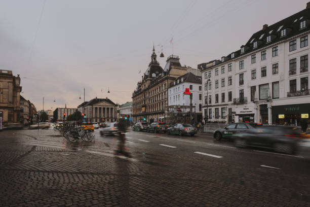 Copenhagen, Denmark- October 1, 2022: City lights at Kongens Nytorv - square in Copenhagen
