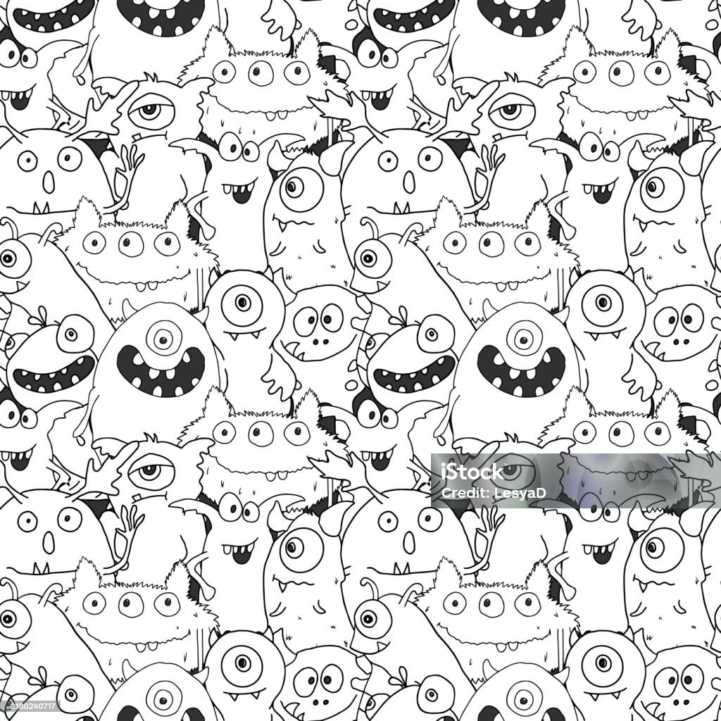 Pattern Monster Drawring Cute Monsters Seamless Pattern Cartoon Monsters Background Vector ...