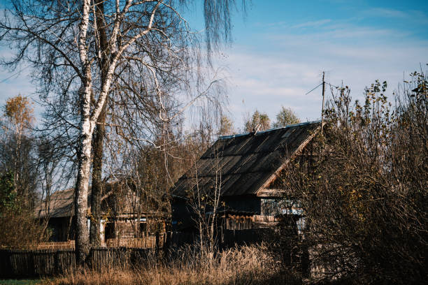 Abandoned ruined house in ghost village