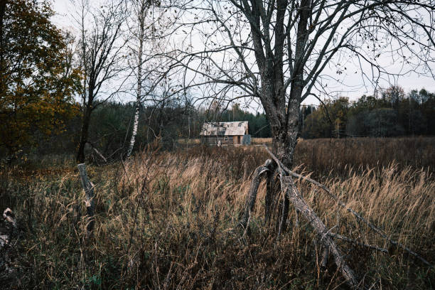 Deserted and ruined building in ghost village