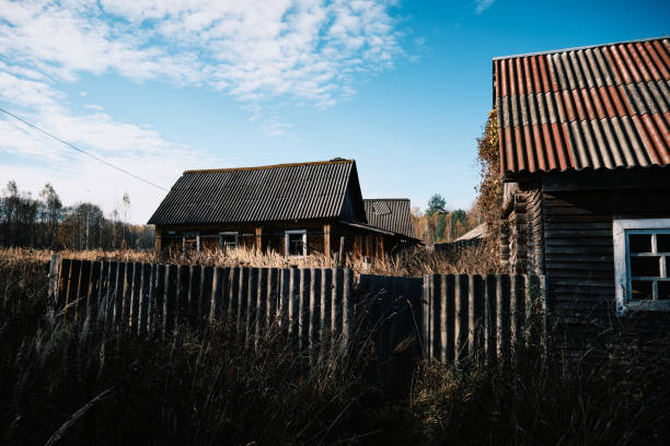 Deserted and ruined building in ghost village