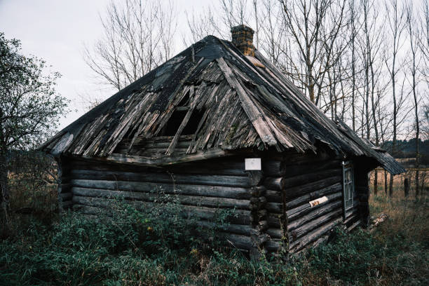 Abandoned ruined house in ghost village