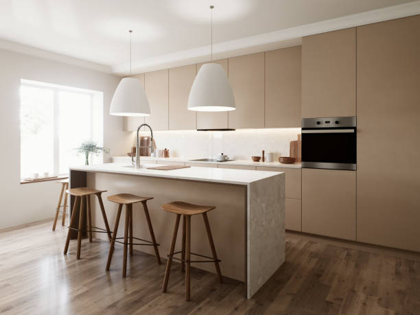 istock Modern minimalist kitchen with beautiful elements of natural wood for a cozy atmosphere 2180243280