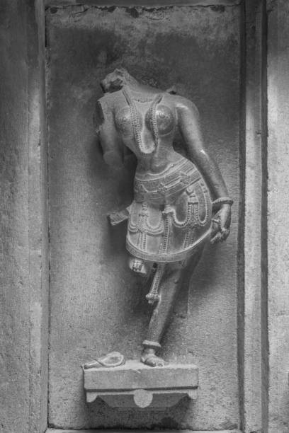 An ancient stone sculpture at Bhuleshwar temple, 13th century hindu temple of Lord Shiva, carved in black basalt stone, built by Panch Pandava, Pune, Maharashtra, India, Asia.