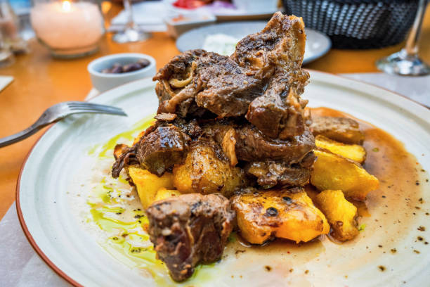 istock Lamb Tsigaristo, traditional cretan meal, closeup. 2180252338