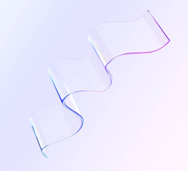 istock 3d abstract glass transparent clear ribbon wave line render. Chromatic rainbow curve shape, flying piece of acrylic or plastic tape with dispersion light, holographic gradient texture 2180252982