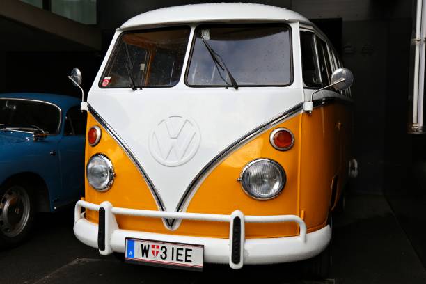Valparaiso, Chile - November 01, 2025: Volkswagen van camper display at a street show and gathering where many similar models from different regions and countries came together, on a sunny morning