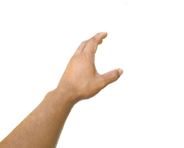 istock Male hand reaching for something on business concept  Isolated on a white background. 2180262829