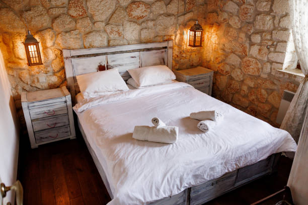istock Interior of beautiful bedroom without people 2180265406
