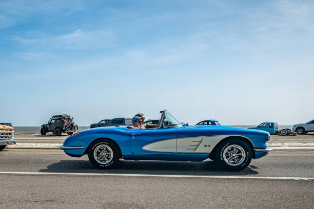 Gulfport, MS - October 04, 2023: Wide angle side view of a 1960 Chevrolet Corvette Convertible at a local car show.