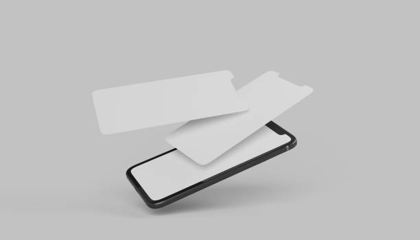 istock smart phone mockup desing with blank screen on grey background, 3d rendering. 2180268968