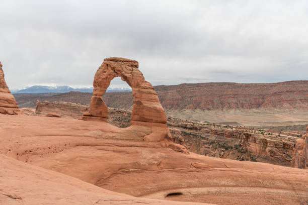 Delicate Arch long distance photo in Arches National Park, Utah, SW USA, North America.