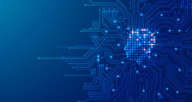 techLearning concept of deep learning or machine learning, graphic of artificial intelligence combined with circuit board neural technology stock illustrations