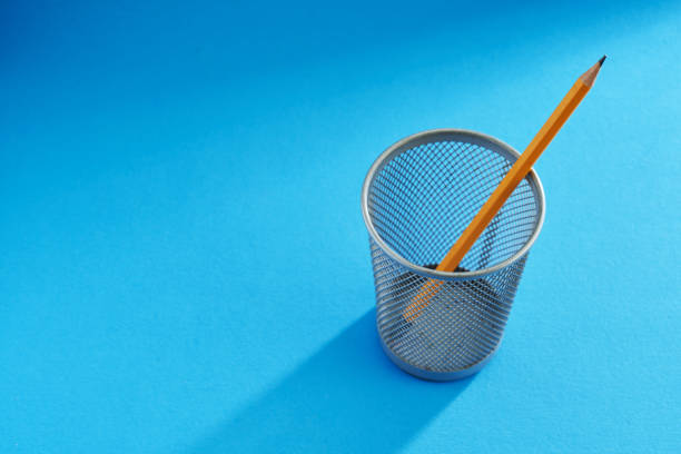 istock wire basket pencil holder with one yellow pencil 2180289311