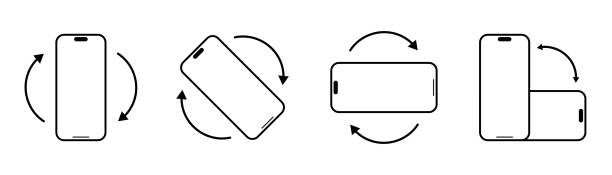 istock Rotate smartphone icon, mobile phone symbol showing rotation, horizontal and vertical moving arrows, vector design for mobile use 2180297400