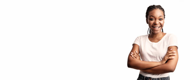 istock African Lady With Braces Posing Crossing Hands Over White Background 2180300156