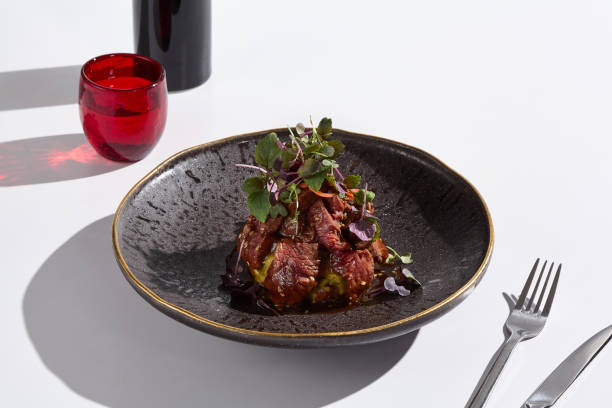 istock Gourmet Beef Tataki with Avocado Mousse – Minimalist Composition 2180302071