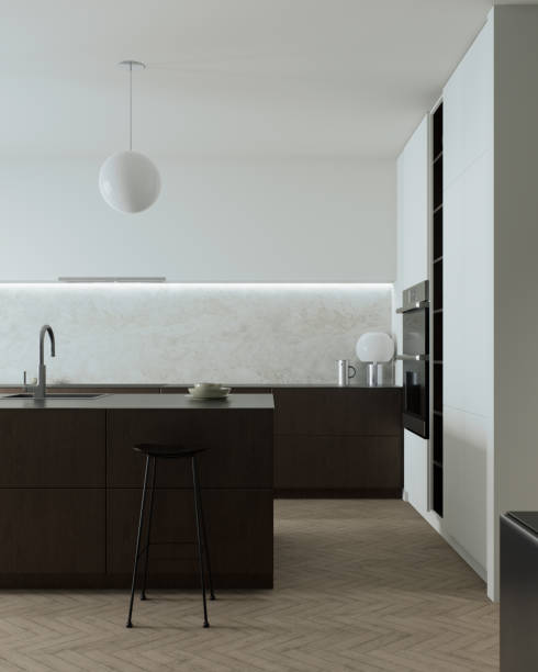 istock Discover a modern minimalist kitchen design with elegant lamps and elegant lighting 2180303273