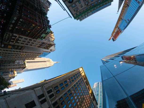 Fisheye view of some Manhattan skyscrapers. New York City, USA
