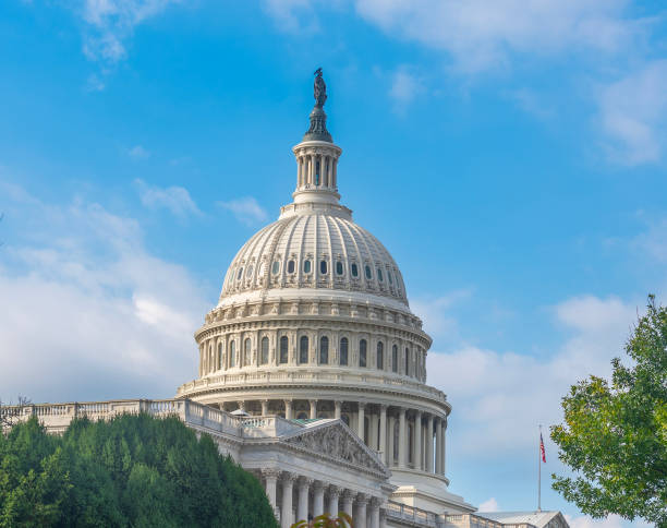 istock Blue sky with clouds over United States Capitol dome 2180304554