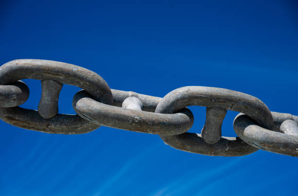 Large gauge anchor chain on a ship.
