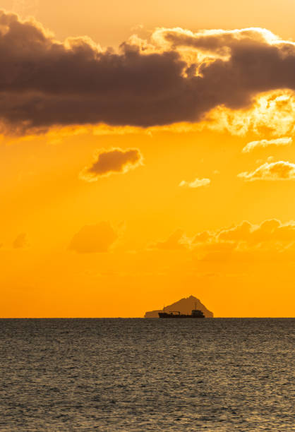 Sun is setting over by the sea.Istanbul - Turkey.