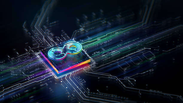 istock Futuristic Circuit Board with Infinity Symbol and Digital Glow 2180320299