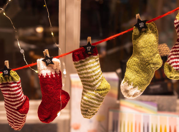 istock Knitted Christmas Stockings for Advent Calendar 2180326643