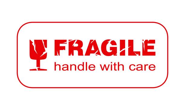 Fragile label, sticker, icon design for shipping parcels, moving boxes with fragile items. Illustration