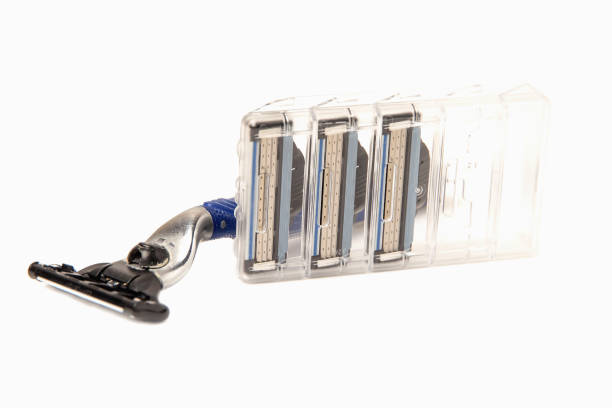 istock Men's shaving handle with blade refills isolated on a white background 2180359837